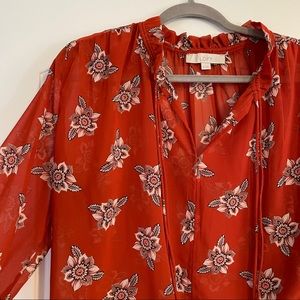 Loft blouse, size XL, floral and orange.